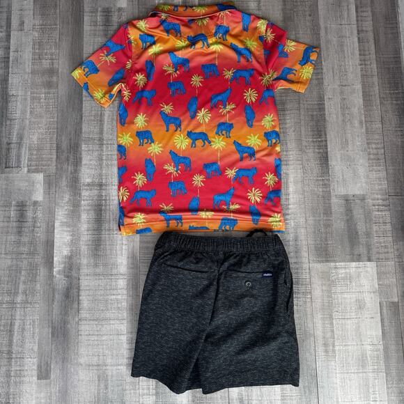 Chubbies Boys Howler Moon Performance Polo + Short SET Size XS 6/7 Neon Orange - Picture 6 of 6